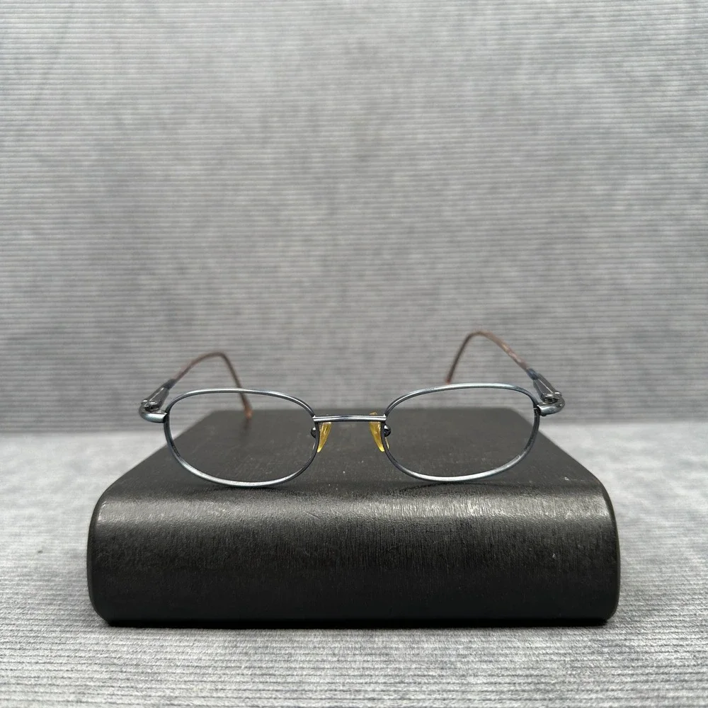 Guess Oval Y2K Eyeglasses Gunmetal Blue Metal Frame Bronze Temples Vintage Style